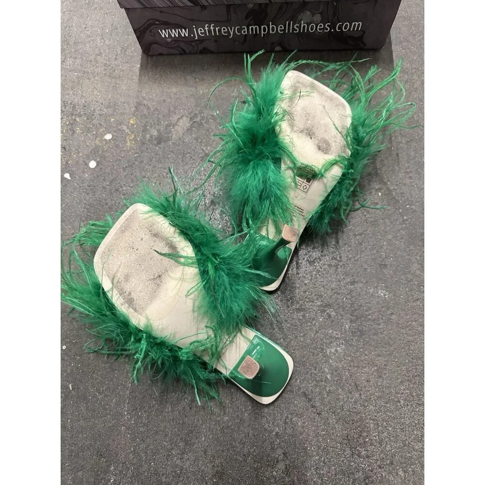 Jeffrey Campbell Chauffeur Feather Mule Heels Bright Green - Picture 6 of 7